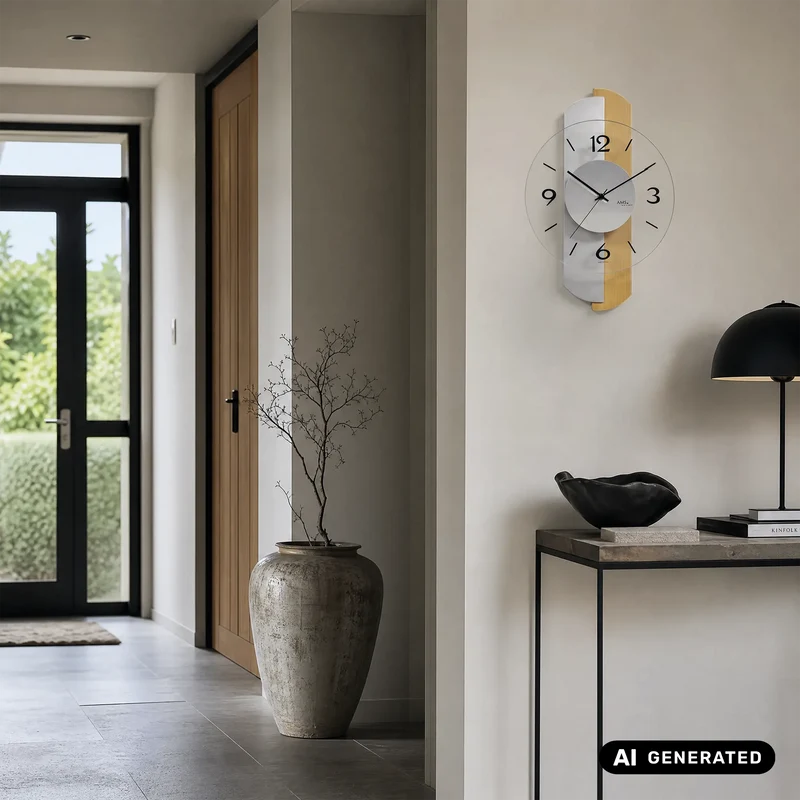 AMS W9209 Wanduhr Sonoma • Buche-Holzgehäuse • Facettiertes Mineralglas