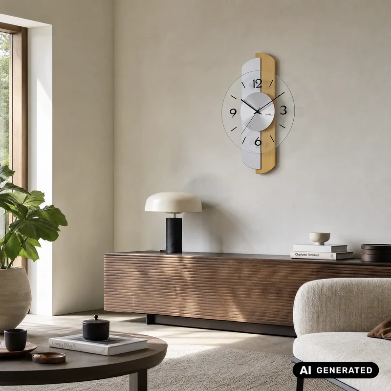 AMS W9209 Wanduhr Sonoma • Buche-Holzgehäuse • Facettiertes Mineralglas