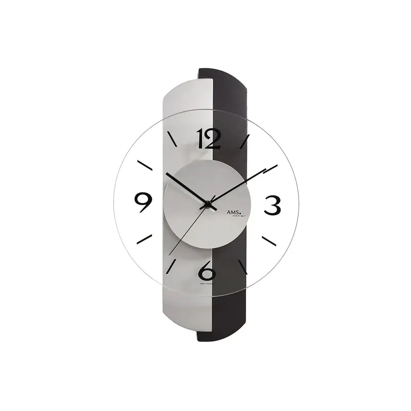 AMS W9206 Wanduhr Anthrazit/Silber • Holzgehäuse mit Mineralglas • Quarzwerk