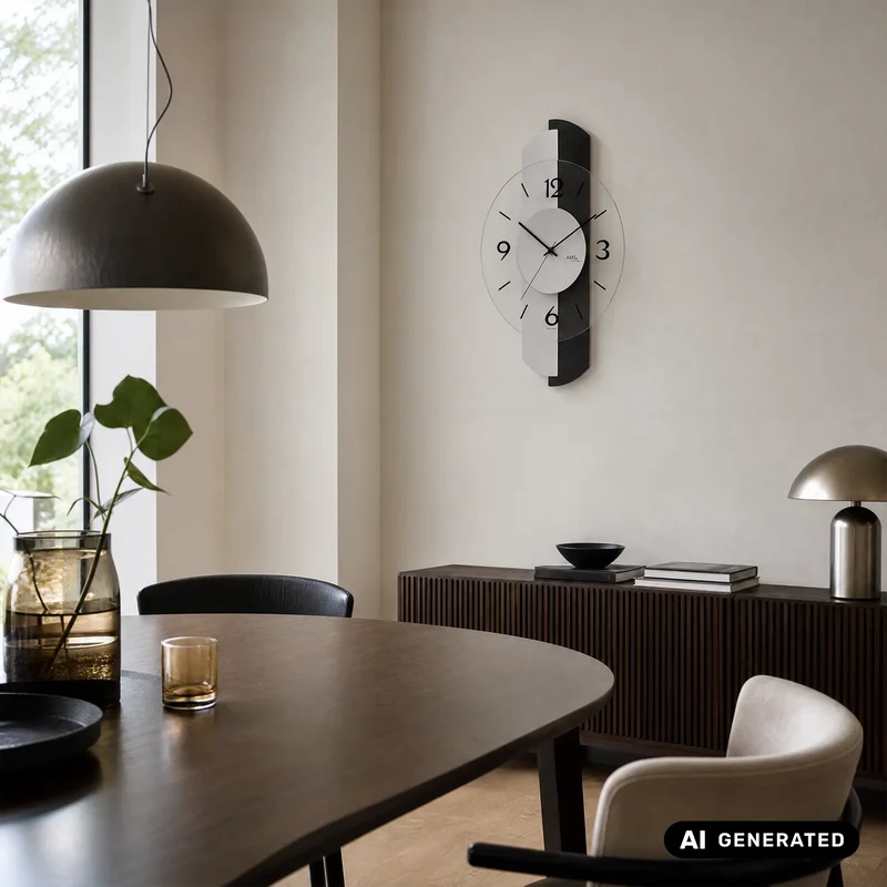 AMS W9206 Wanduhr Anthrazit/Silber • Holzgehäuse mit Mineralglas • Quarzwerk