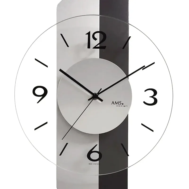 AMS W9206 Wanduhr Anthrazit/Silber • Holzgehäuse mit Mineralglas • Quarzwerk