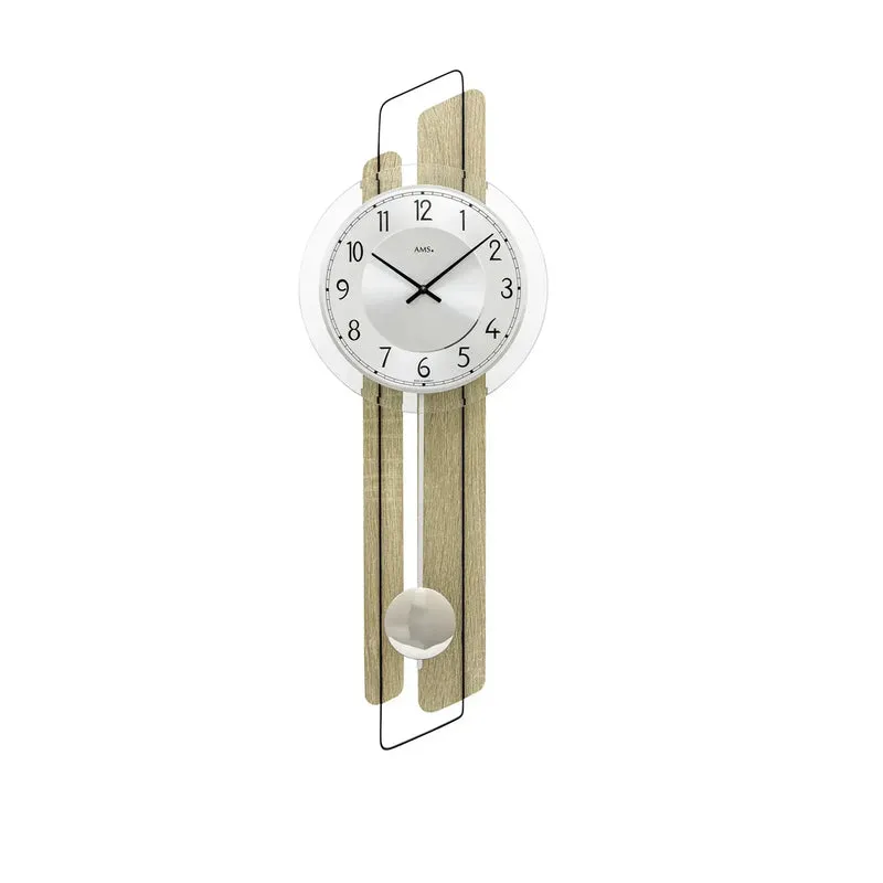 AMS W7509 Wanduhr Sonoma-Eiche • Quarz-Pendelwerk • Facettiertes Mineralglas