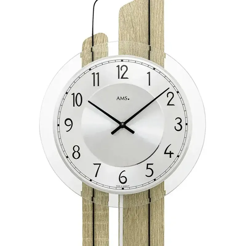 AMS W7509 Wanduhr Sonoma-Eiche • Quarz-Pendelwerk • Facettiertes Mineralglas