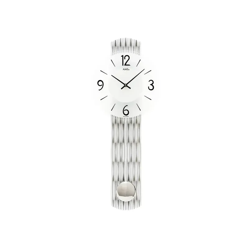 AMS W7506 Wanduhr Silber • Quarz-Pendelwerk • Feingefrästes Holzgehäuse