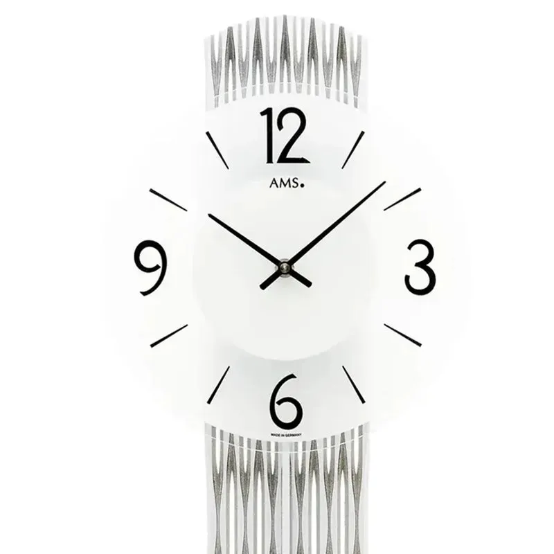 AMS W7506 Wanduhr Silber • Quarz-Pendelwerk • Feingefrästes Holzgehäuse