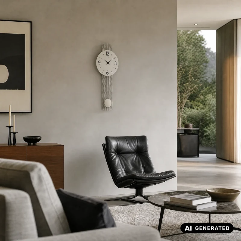 AMS W7506 Wanduhr Silber • Quarz-Pendelwerk • Feingefrästes Holzgehäuse