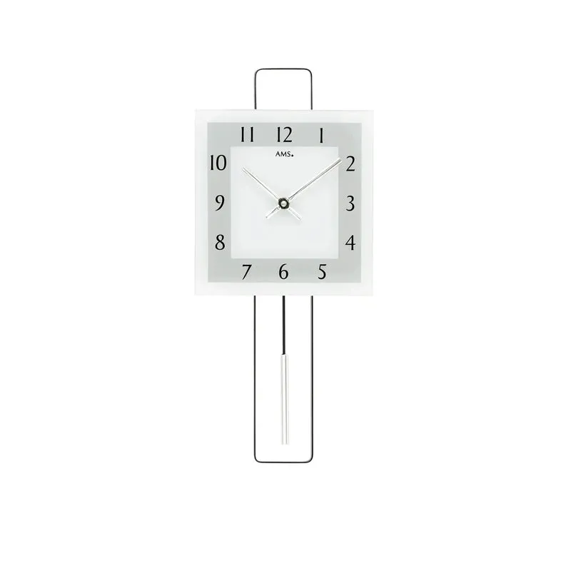 AMS W7504 Wanduhr Silber • Quarz-Pendelwerk • Metall-Design mit Mineralglas