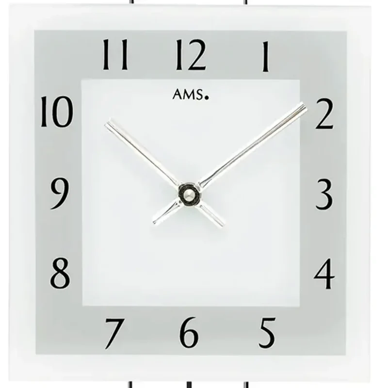 AMS W7504 Wanduhr Silber • Quarz-Pendelwerk • Metall-Design mit Mineralglas