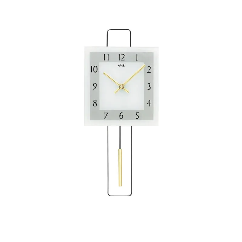 AMS W7505 Wanduhr Gold • Quarz-Pendelwerk • Metall-Design