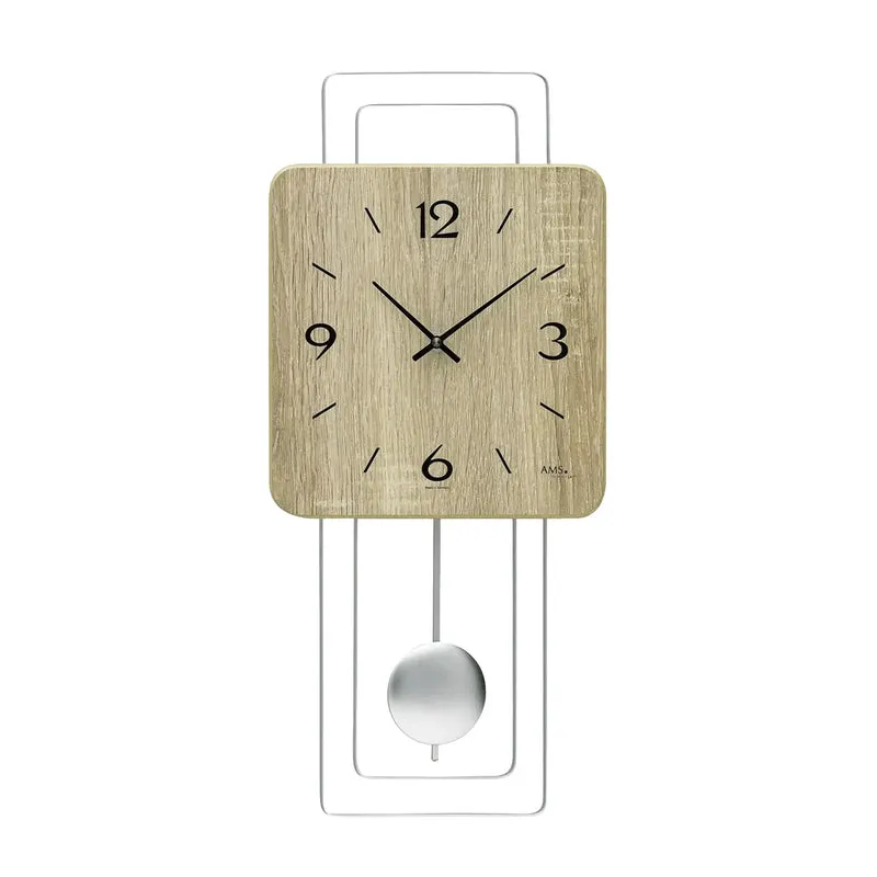 AMS W7502 Wanduhr Sonoma • Quarz-Pendelwerk • Holzgehäuse im Metall-Design