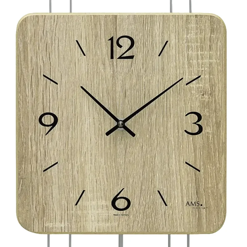 AMS W7502 Wanduhr Sonoma • Quarz-Pendelwerk • Holzgehäuse im Metall-Design