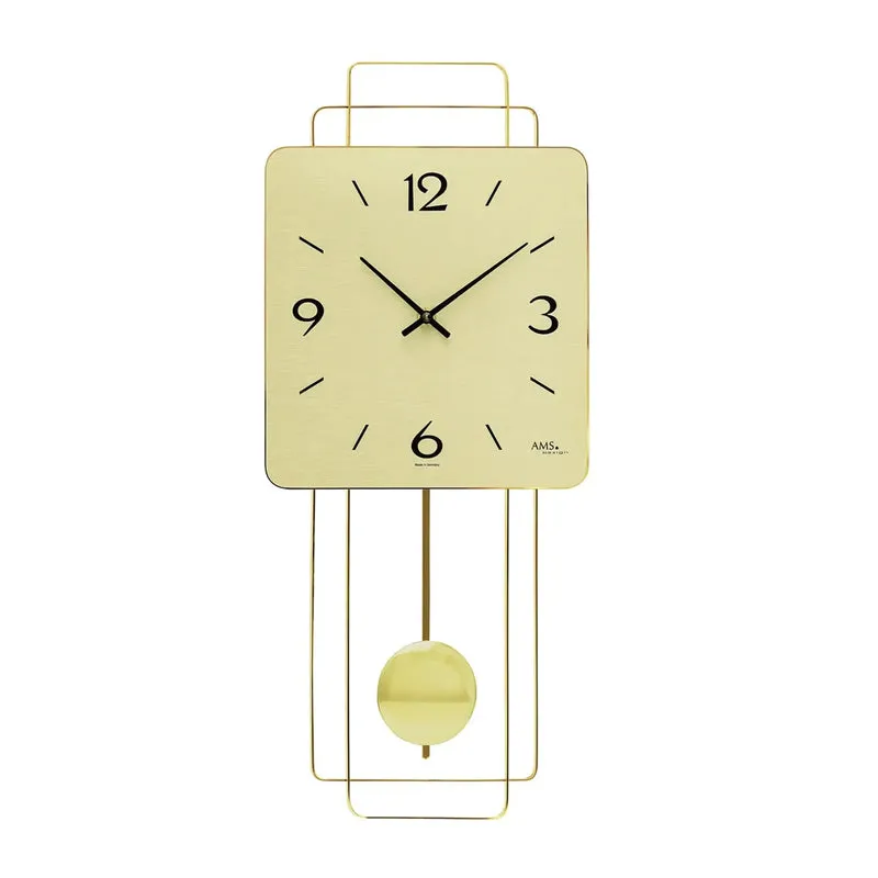 AMS W7501 Wanduhr Messing • Quarz-Pendelwerk • Holzgehäuse mit Messing-Design