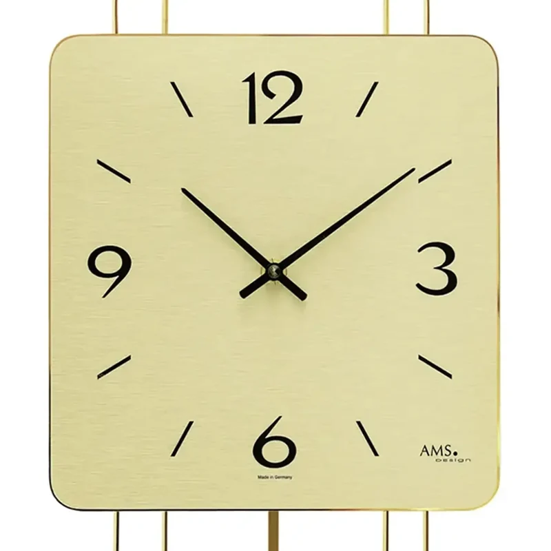 AMS W7501 Wanduhr Messing • Quarz-Pendelwerk • Holzgehäuse mit Messing-Design