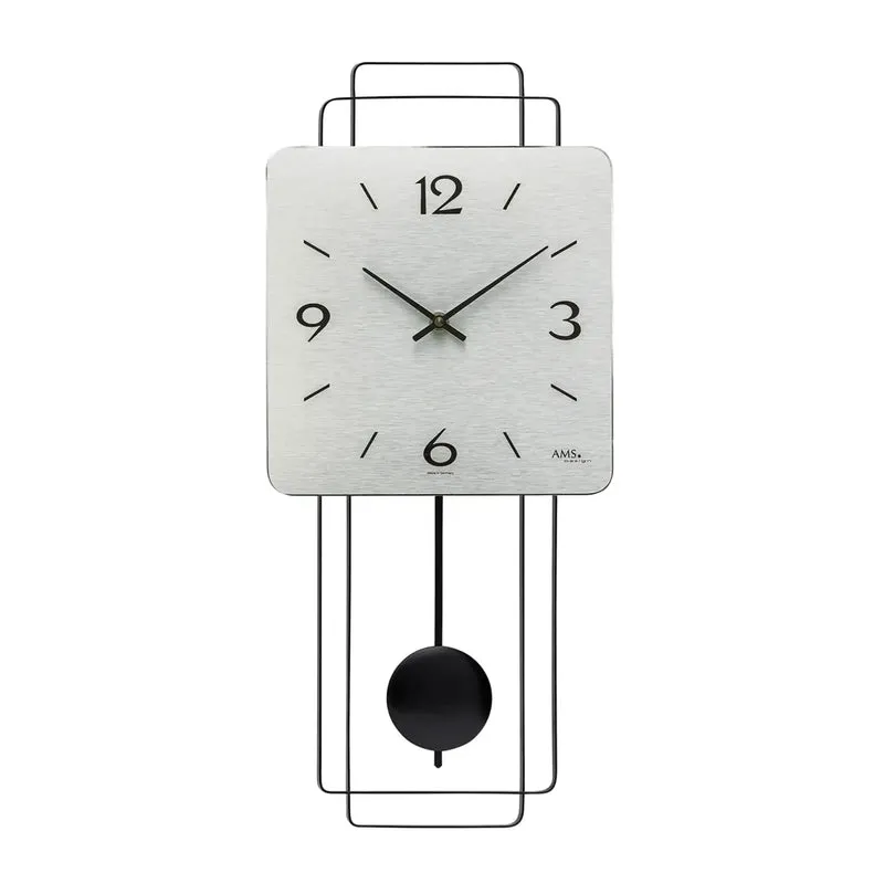 AMS W7500 Wanduhr Aluminium • Quarz-Pendelwerk • Holzgehäuse mit Metall-Design