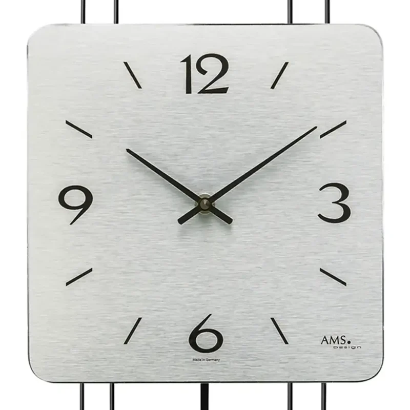 AMS W7500 Wanduhr Aluminium • Quarz-Pendelwerk • Holzgehäuse mit Metall-Design