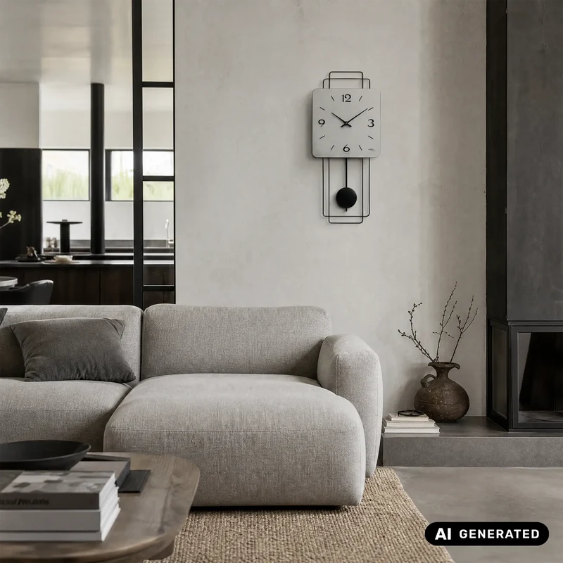 AMS W7500 Wanduhr Aluminium • Quarz-Pendelwerk • Holzgehäuse mit Metall-Design