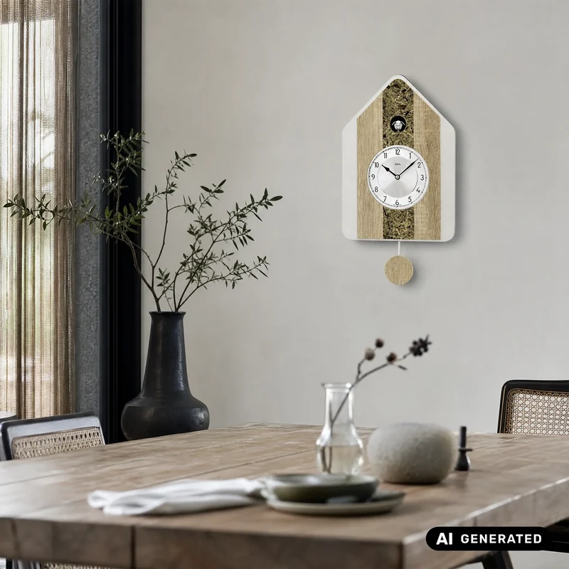 AMS W7498 Wanduhr Sonoma/Almheu • Quarz-Pendelwerk mit Kuckuck • Automatische Nachtabschaltung