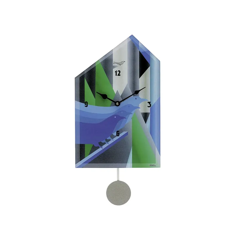 AMS W7494 Wanduhr Blau • Quarz-Pendelwerk mit Melodie • Manuelle Nachtabschaltung