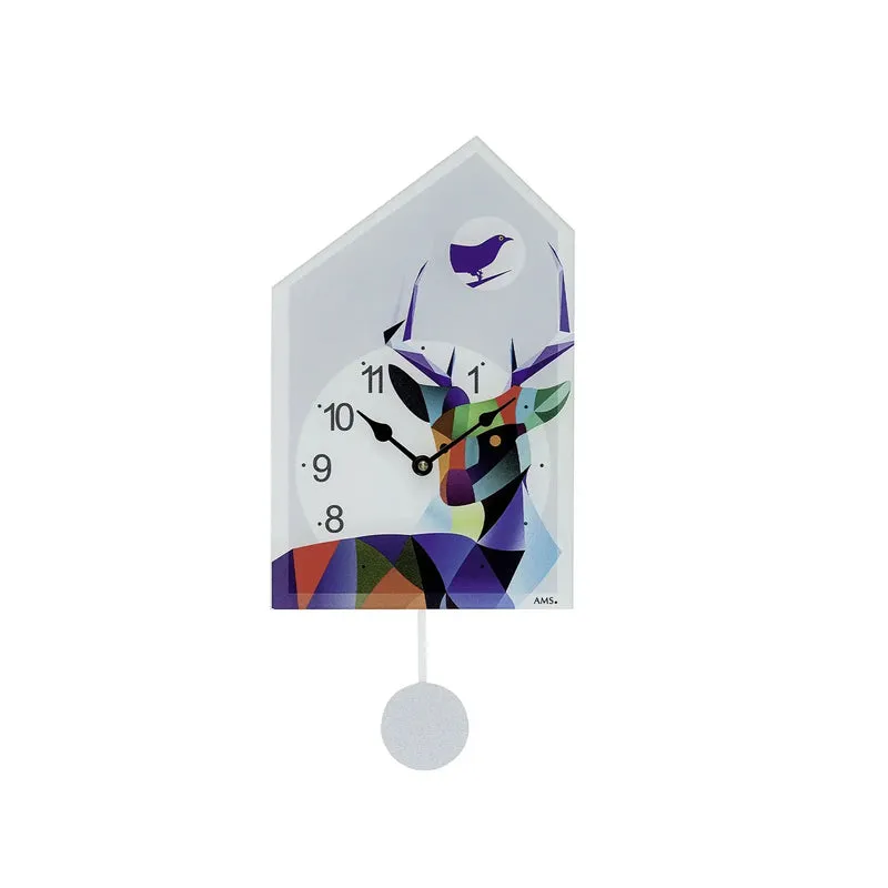 AMS W7492 Wanduhr Blau • Quarz-Pendelwerk mit Melodie • Manuelle Nachtabschaltung