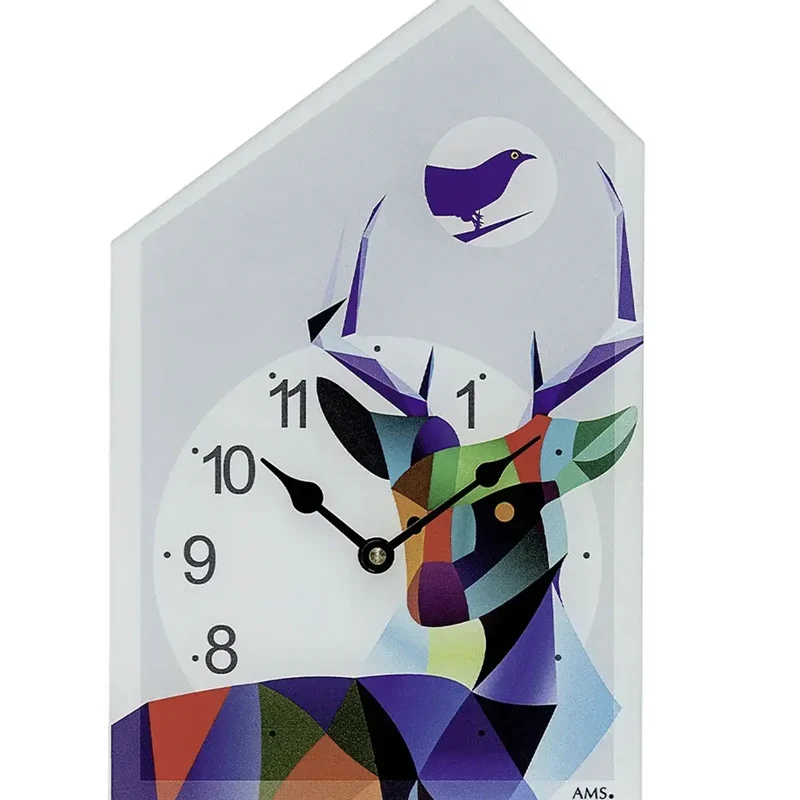 AMS W7492 Wanduhr Blau • Quarz-Pendelwerk mit Melodie • Manuelle Nachtabschaltung