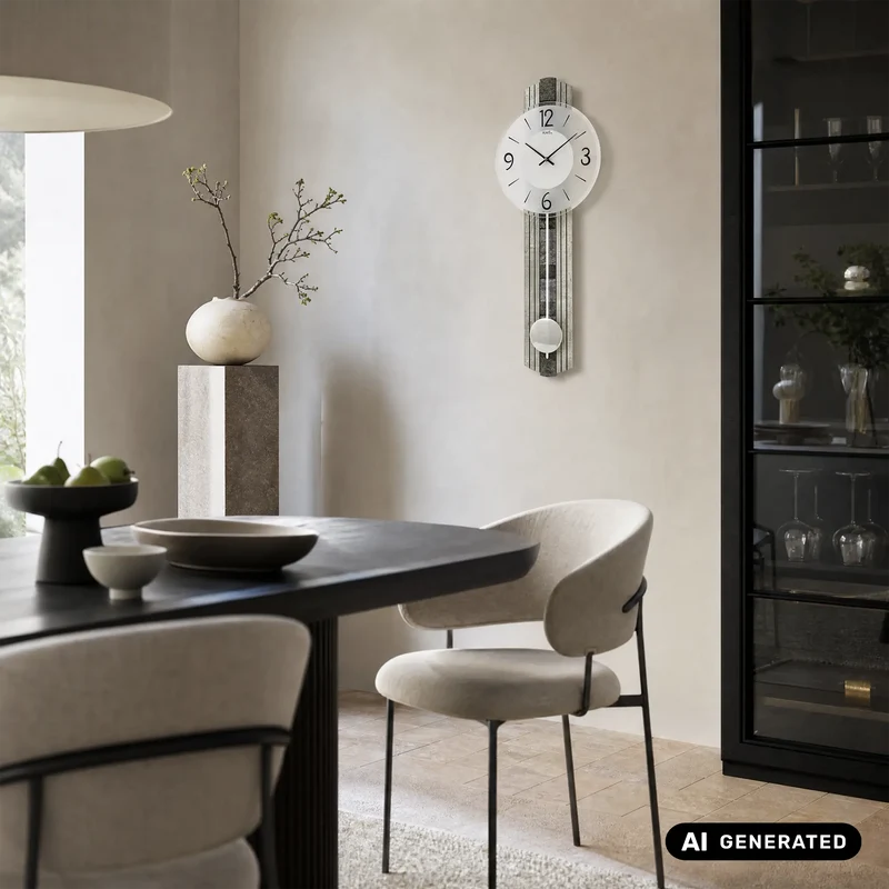 AMS W7490 Wanduhr Steinoptik • Quarz-Pendelwerk • Mineralglas