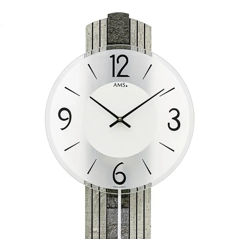 AMS W7490 Wanduhr Steinoptik • Quarz-Pendelwerk • Mineralglas