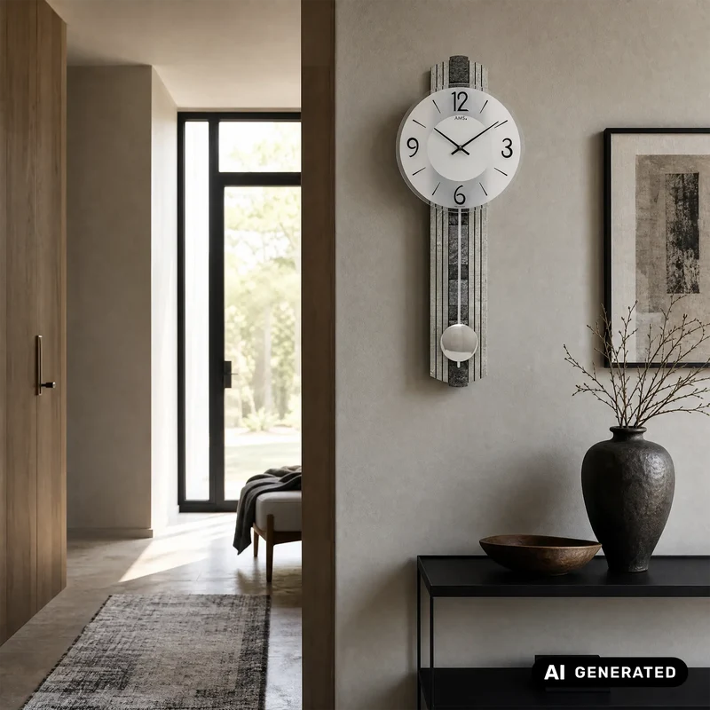 AMS W7490 Wanduhr Steinoptik • Quarz-Pendelwerk • Mineralglas