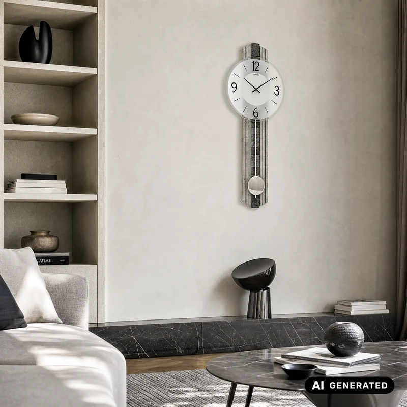 AMS W7490 Wanduhr Steinoptik • Quarz-Pendelwerk • Mineralglas