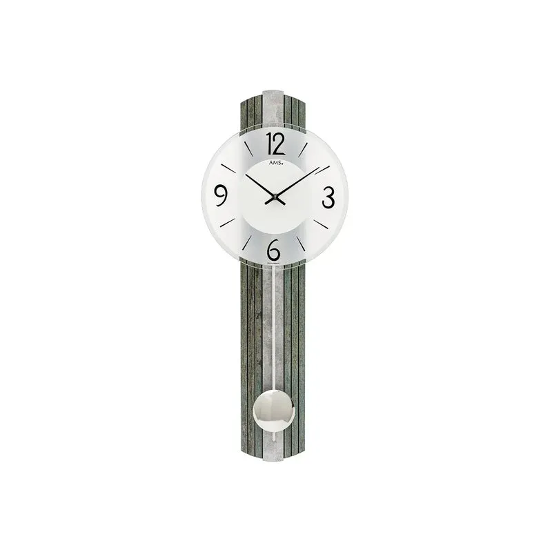 AMS W7488 Wanduhr Silberantik • Quarz-Pendelwerk • Mineralglas