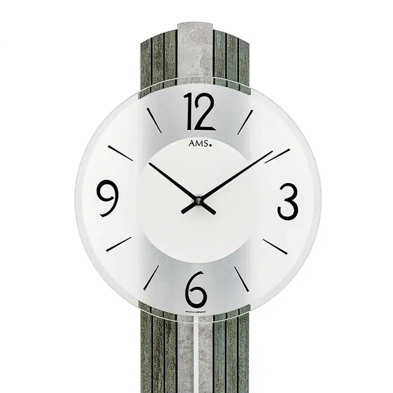 AMS W7488 Wanduhr Silberantik • Quarz-Pendelwerk • Mineralglas