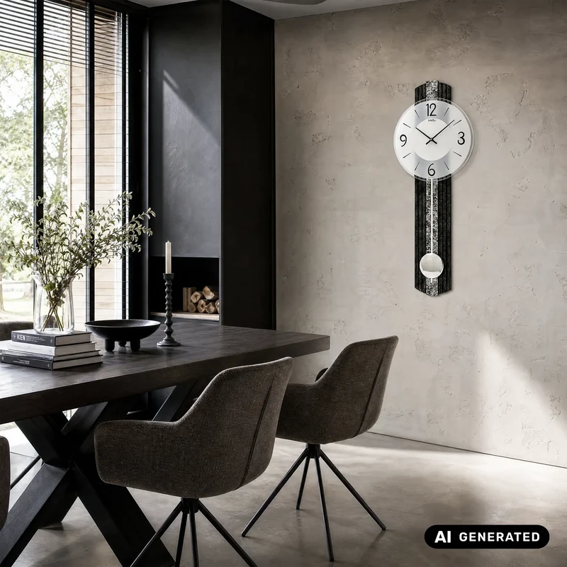 AMS Quarz-Pendeluhr W7486 Wanduhr Messingantik • Quarz-Pendelwerk • Mineralglas facettiert