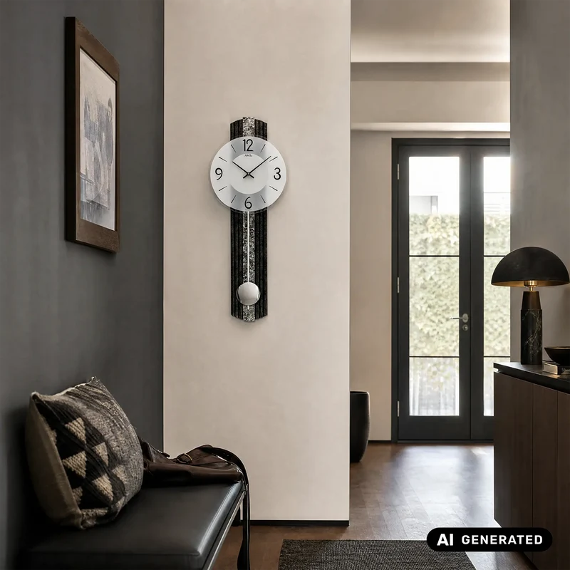 AMS Quarz-Pendeluhr W7486 Wanduhr Messingantik • Quarz-Pendelwerk • Mineralglas facettiert