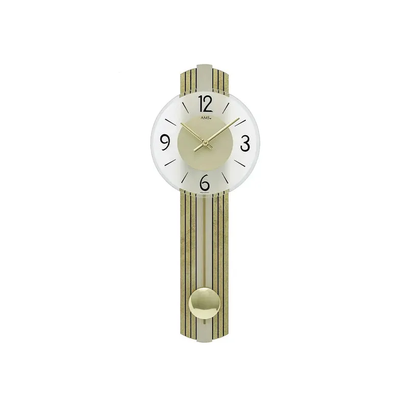 AMS W7487 Wanduhr Messingantik • Quarz-Pendelwerk • Mineralglas