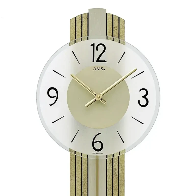 AMS W7487 Wanduhr Messingantik • Quarz-Pendelwerk • Mineralglas