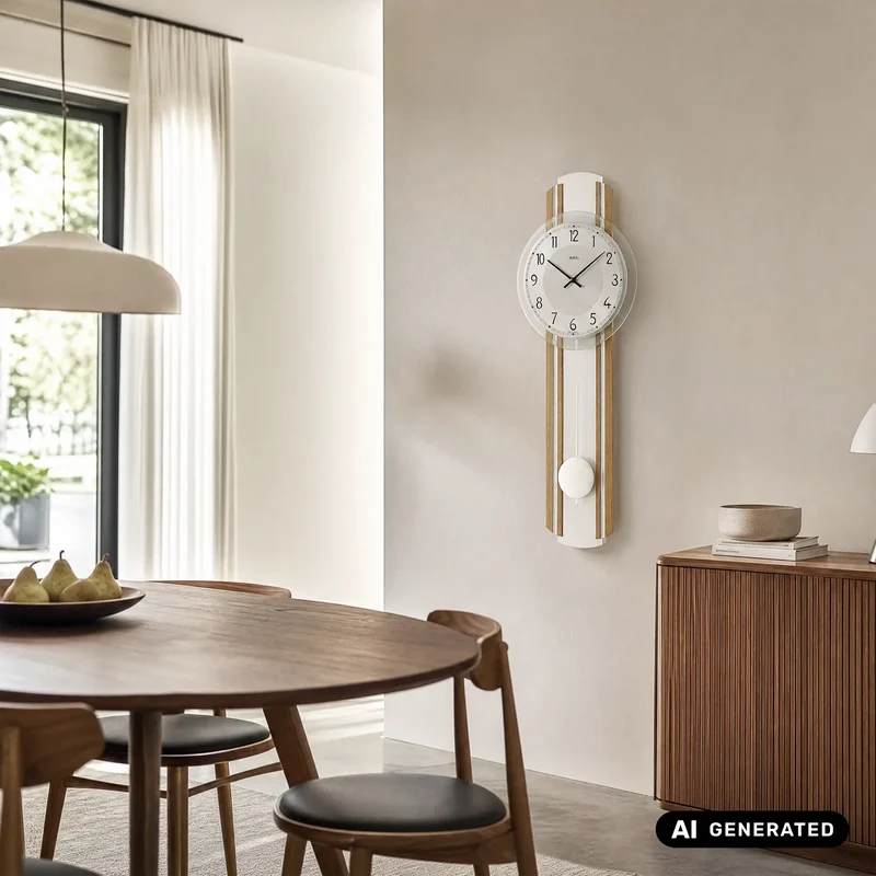 AMS W7475 Wanduhr Eiche • Quarz-Pendelwerk • Mineralglas