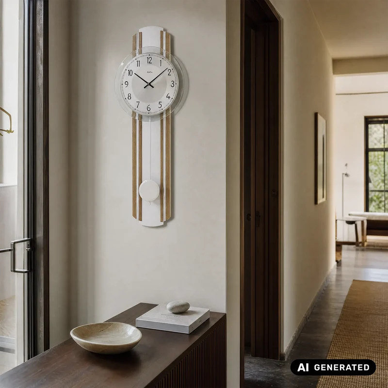 AMS W7475 Wanduhr Eiche • Quarz-Pendelwerk • Mineralglas
