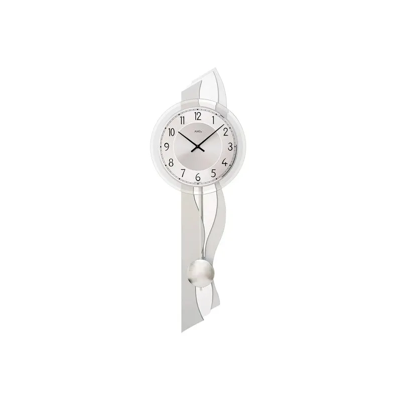 AMS W7476 Wanduhr Aluminium • Quarz-Pendelwerk • Facettiertes Mineralglas