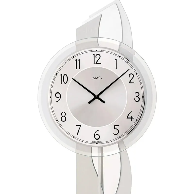 AMS W7476 Wanduhr Aluminium • Quarz-Pendelwerk • Facettiertes Mineralglas