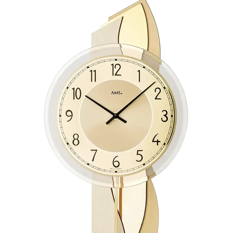AMS W7477 Wanduhr Messing/Aluminium • Quarz-Pendelwerk • Facettiertes Mineralglas
