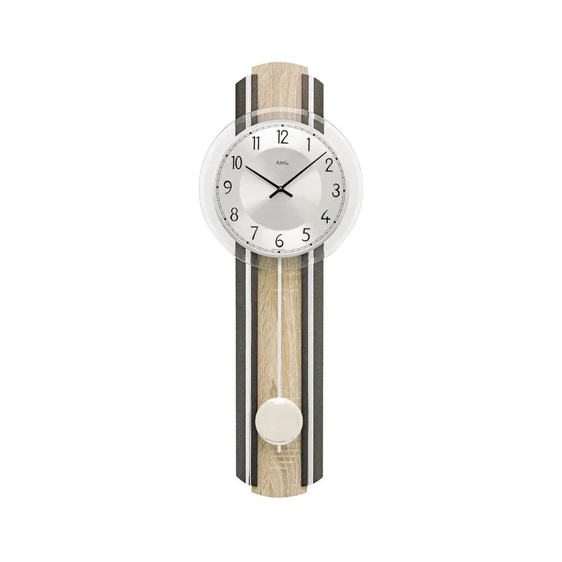 AMS 7474 Wanduhr Anthrazit Sonoma • Quarz-Pendelwerk • Facettiertes Mineralglas