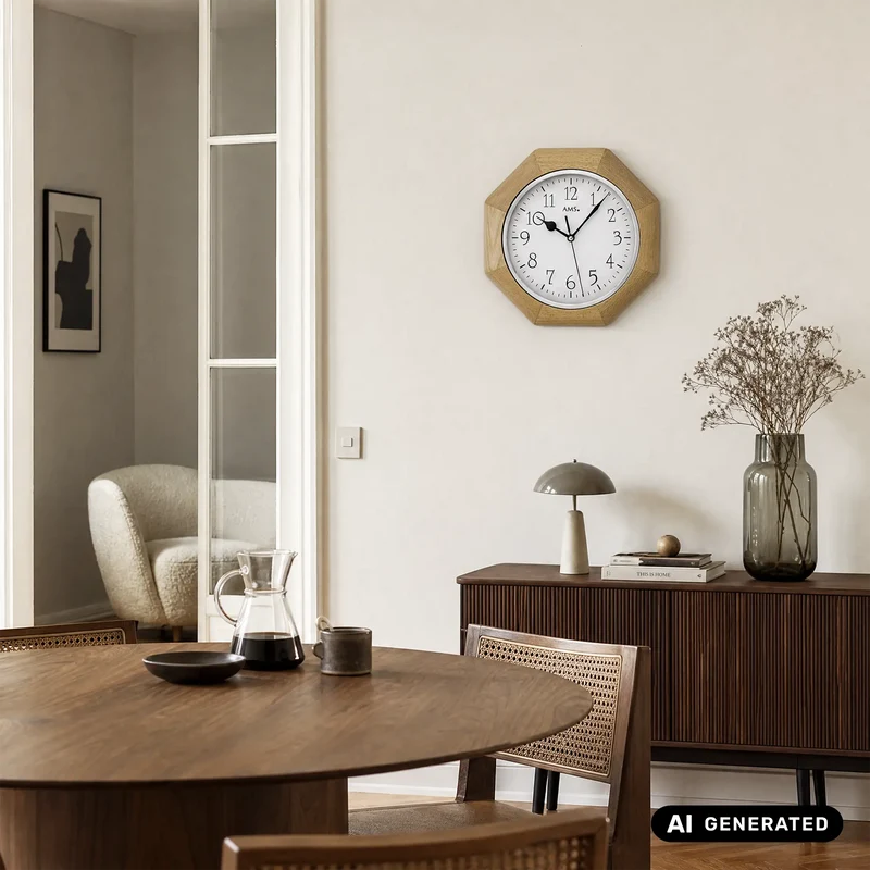 AMS F5512/18Q Wanduhr Buche • Massivholzgehäuse • Mineralglas