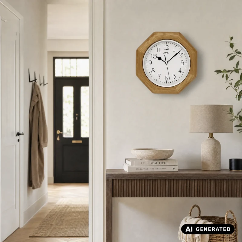 AMS Vaduz F5512 Wanduhr Eiche • Funkwerk • Mineralglasabdeckung
