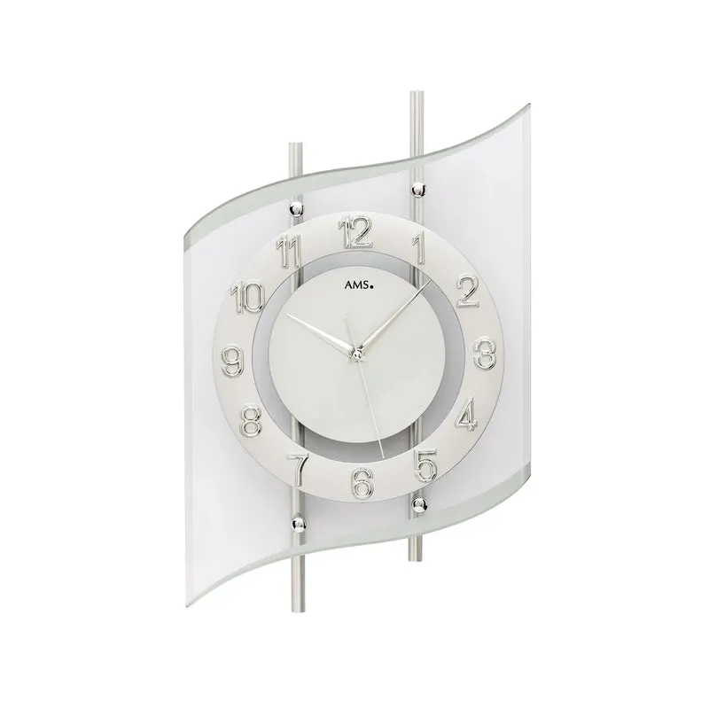 AMS Funk-Wanduhr F5506 Wanduhr Silber • Mineralglas facettiert • Funk-Uhrwerk