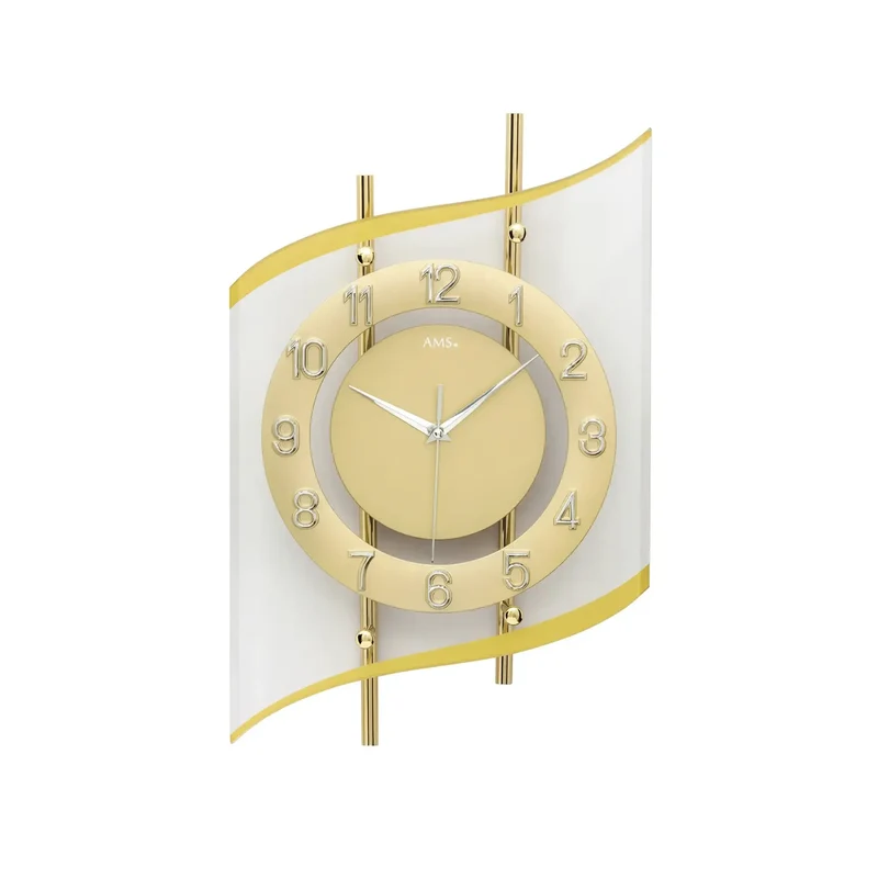 AMS F5505Q Wanduhr Gold • Quarzwerk • Mineralglas mit Zahlenring