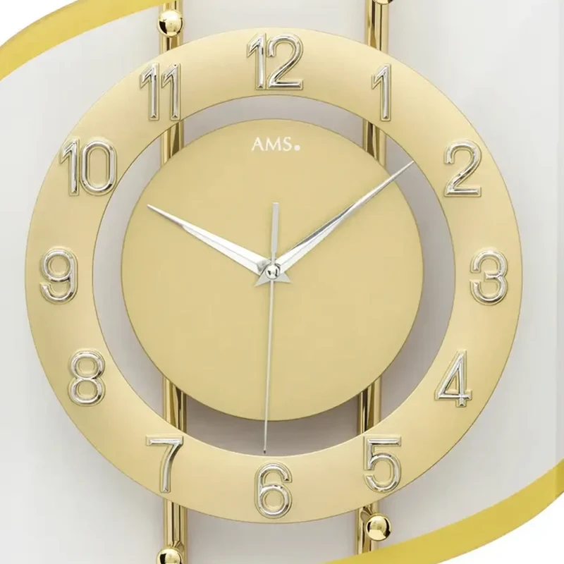 AMS F5505Q Wanduhr Gold • Quarzwerk • Mineralglas mit Zahlenring