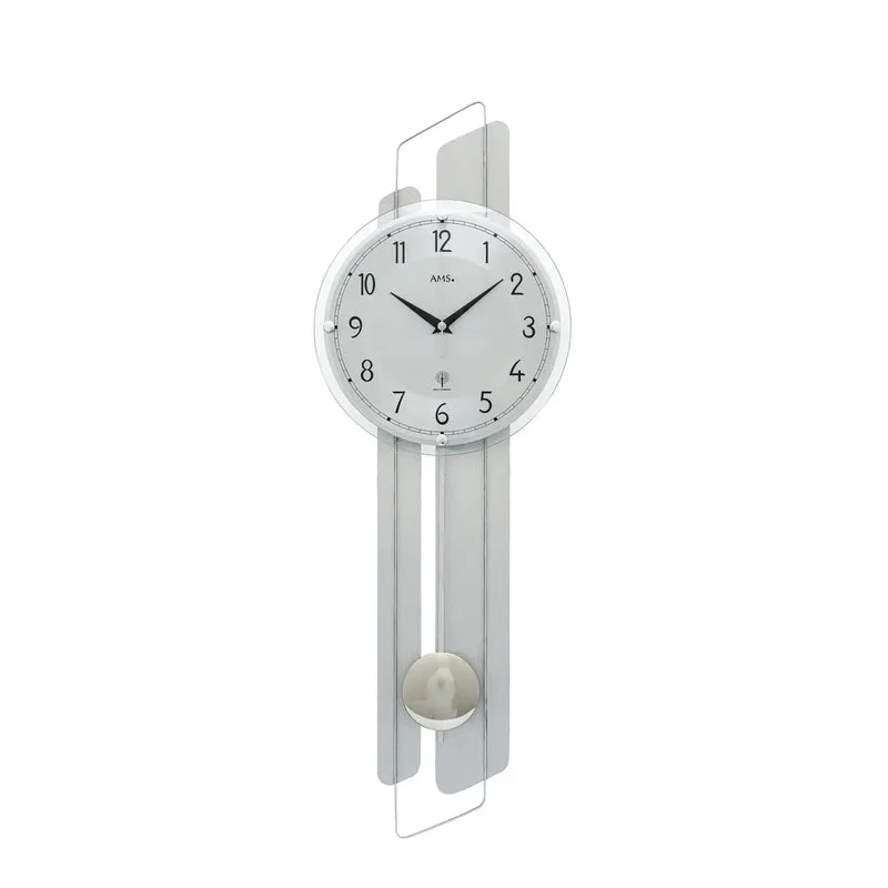AMS Acento F5330 Wanduhr Aluminium • Funk-Pendelwerk • Gewölbtes Mineralglas