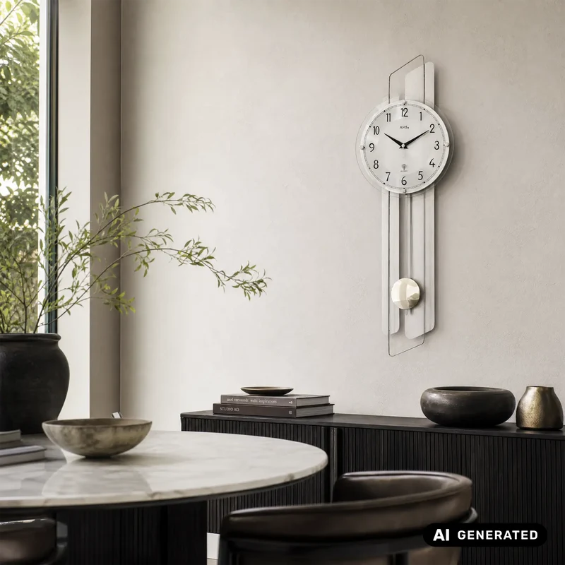 AMS Acento F5330 Wanduhr Aluminium • Funk-Pendelwerk • Gewölbtes Mineralglas