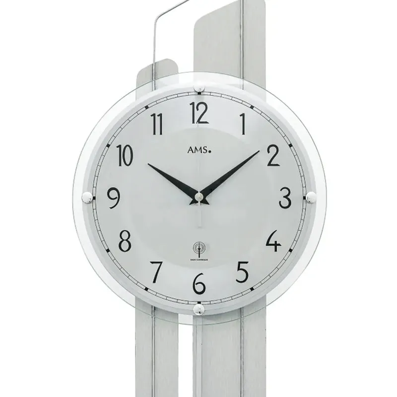AMS Acento F5330 Wanduhr Aluminium • Funk-Pendelwerk • Gewölbtes Mineralglas