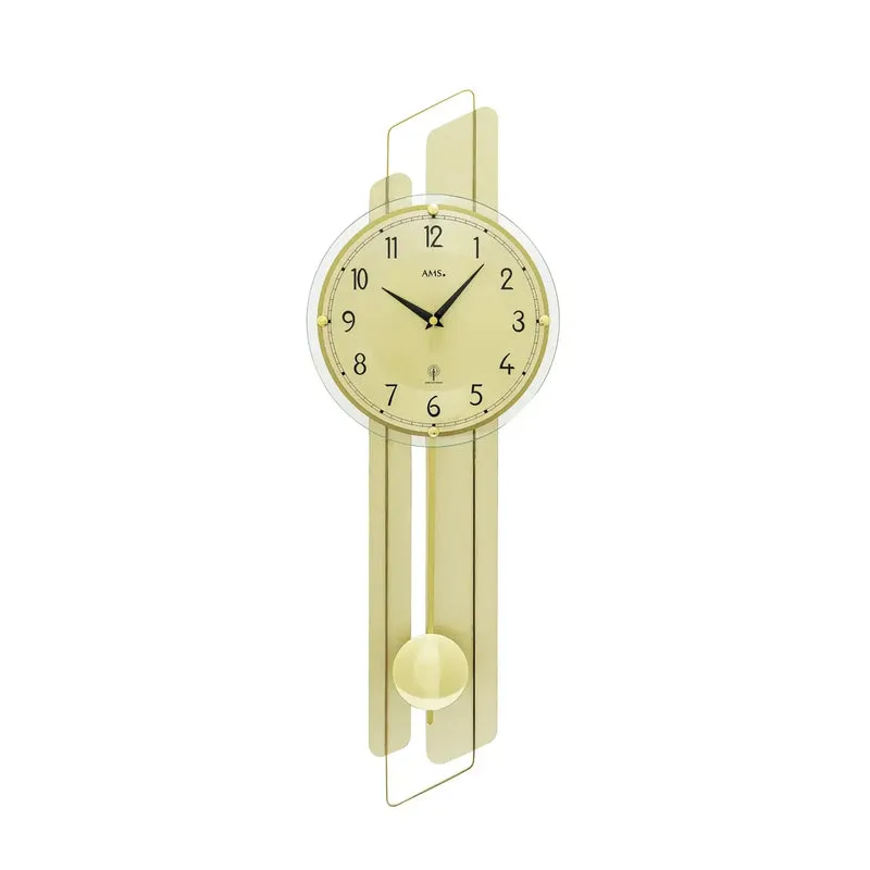 AMS F5329 Wanduhr Messing-Auflage • Funk-Pendelwerk • Mineralglas
