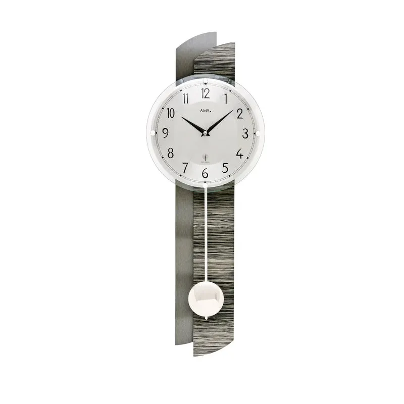 AMS F5323 Wanduhr Holz/Alu • Funk-Pendelwerk • Gewölbtes Mineralglas